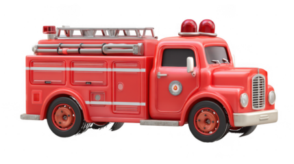 Red 3 D Fire Engine Toy isolated on a transparent background truck
