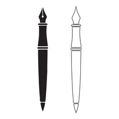 Fountain Pen Illustration Set Classic Writing Instrument Drawings