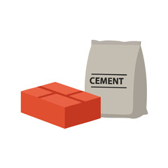 Obraz premium Vector illustration of brick and cement bag on white background, construction and materials concept