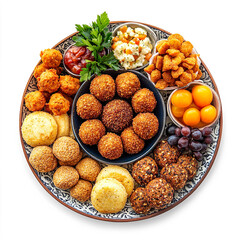 Delicious appetizer platter with various snacks and dips on a Transparent Background