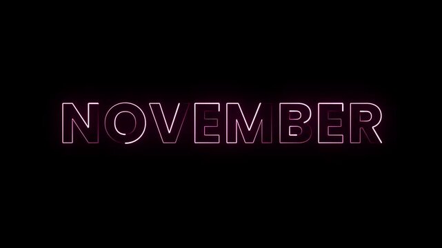 November Neon Animation &ndash; Glowing Text in Fall Theme. neon animation of the word "November" with autumn-inspired lighting calends, monthly promos, and fall-themed social media visual.