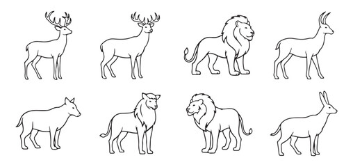 Wild Animal Outlines Set for Educational Resources and Art Projects