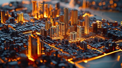 AI-powered urban planning simulation interactive table surface, glowing city model, intricate lines,