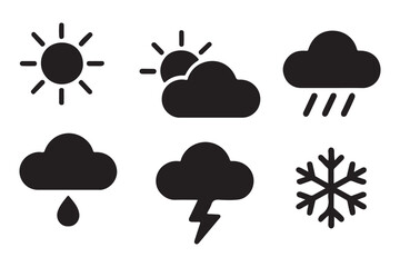 Basic Weather Icons Collection in Simple Black Silhouette Style