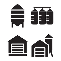 Agricultural Storage Silo and Barn Black Silhouette Vector Illustration Set © Creative Image  