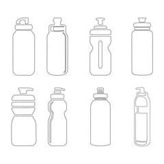 Collection of Reusable Water Bottles Vector Line Art