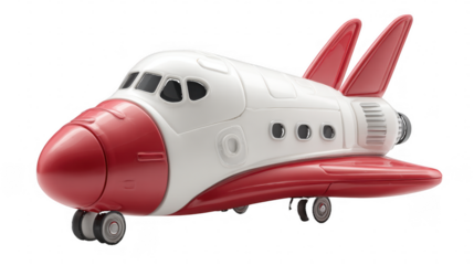 White and red space shuttle toy isolated on a transparent background transport vehicle