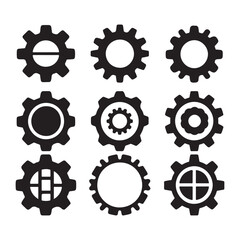 Nine Gear Silhouette Collection for Engineering and Mechanical Projects