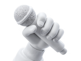 White hand holding microphone isolated on a transparent background image