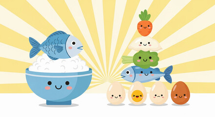 World Food Day Celebration with Cute and Happy Healthy Foods Illustration