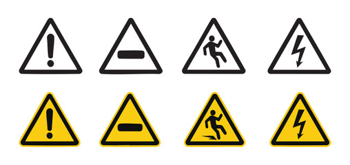 Caution Hazard Warning Symbol Sign Set, Slip and Electrical Graphic