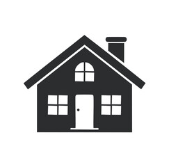 Dark silhouette of a house with a chimney and windows home building