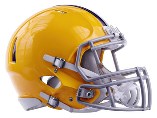 Yellow football helmet with grey facemask isolated on a transparent background sports