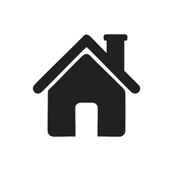 Simple black house icon with chimney home building