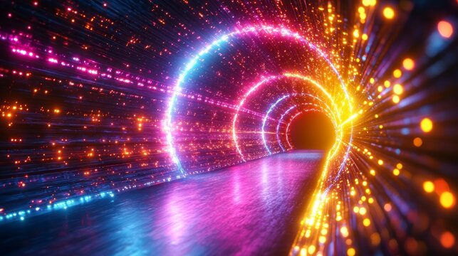 Light tunnel of pink, blue, and orange colors