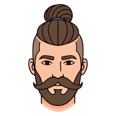 Man Bun and Moustache Combo Stylish Vector Head Portrait