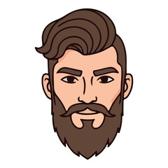 Bearded Man with Moustache and Pompadour Hairstyle Illustration
