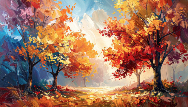Abstract Images of Fall Trees and Colorful Foliage - Oil Paint 116