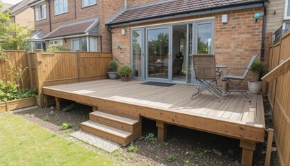 Modern Wooden Deck Patio Design in Backyard