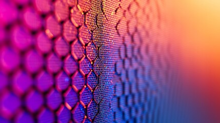 Digital art installation pixel close-up, changing color, subtle blur, vibrant display