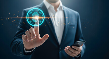 Fingerprint scan security authentication technology access control biometric identification system business concept