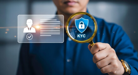 Know your customer kyc compliance identity verification online security magnifying glass business concept