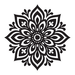 Detailed Black and White Flower Mandala Vector Design Concept