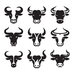 Powerful Bull Head Silhouette Vector Illustrations for Strength Graphics