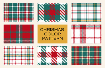 クリスマスカラーのチェック柄シームレスパターンセット　8種類