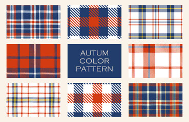 秋色カラーのチェック柄シームレスパターンセット
８種類