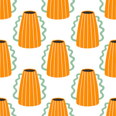 Vector seamless pattern of ceramic vase with abstract design. Cartoon illustration isolated on a white background.