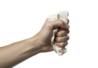 Hand crushing paper isolated on transparent background