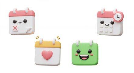Cute cartoon calendar icons set