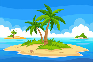 This scenic coastal landscape features a tranquil shoreline surrounded by greenery and distant mountains, perfect for vacation, travel, and summer-themed designs. Ideal for web, print, or social media