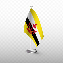 Flag of Brunei. Vector illustration of a flag with flagpole on a transparent background