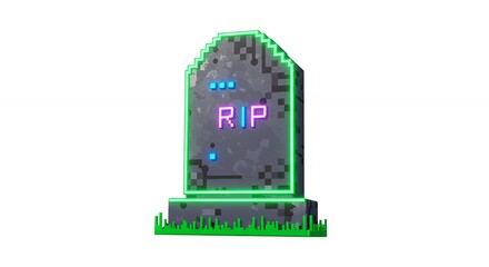 Neon pixelated tombstone graphic