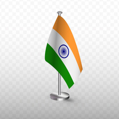 Flag of India. Vector illustration of a flag with flagpole on a transparent background