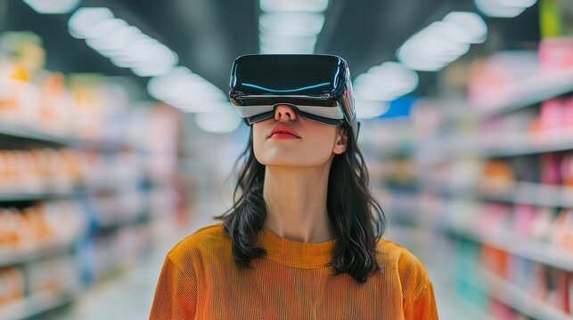 Holographic retail assistant in a store, guiding customers, answering questions, personalized shopping experience