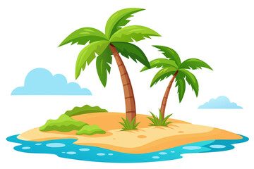 This scenic coastal landscape features a tranquil shoreline surrounded by greenery and distant mountains, perfect for vacation, travel, and summer-themed designs. Ideal for web, print, or social media