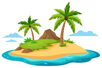 This scenic coastal landscape features a tranquil shoreline surrounded by greenery and distant mountains, perfect for vacation, travel, and summer-themed designs. Ideal for web, print, or social media