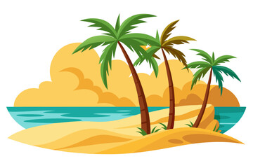 This scenic coastal landscape features a tranquil shoreline surrounded by greenery and distant mountains, perfect for vacation, travel, and summer-themed designs. Ideal for web, print, or social media