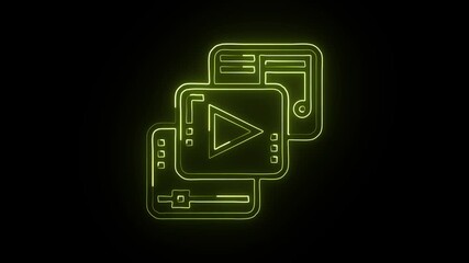 Glowing neon multimedia icon animation with black background. HD animated outline audio video content loop

