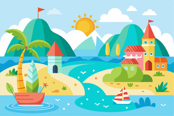 Naklejka premium Perfect for summer, vacation, travel, tourism, and nature themes in web design, advertisements, and educational materials.