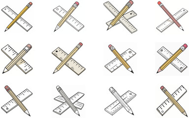 Illustration of various pencils and rulers crossed representing concepts and ideas