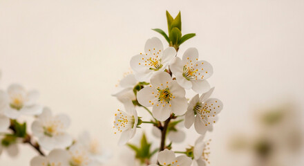 Close-up of Delicate White Cherry Blossoms in Bloom 