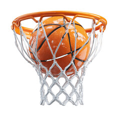 Orange basketball in net isolated on a transparent background hoop sport