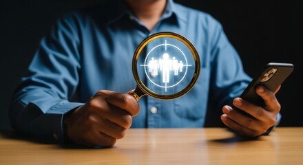 Analyzing team talent searching for employees using mobile recruitment and hiring strategy concept