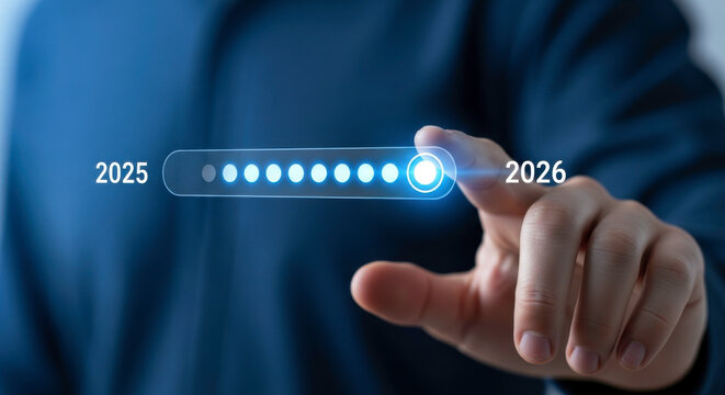 Progress bar slider year future technology innovation advancement transformation digital transition hand