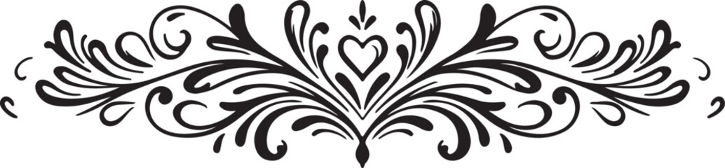 Fototapeta premium Hand-drawn floral flourish border in tattoo style, romantic heart and petal details,