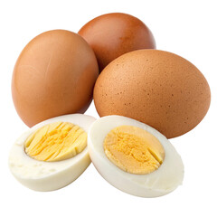 Fresh raw eggs and flour, isolated on white, are essential ingredients for a healthy breakfast or dessert